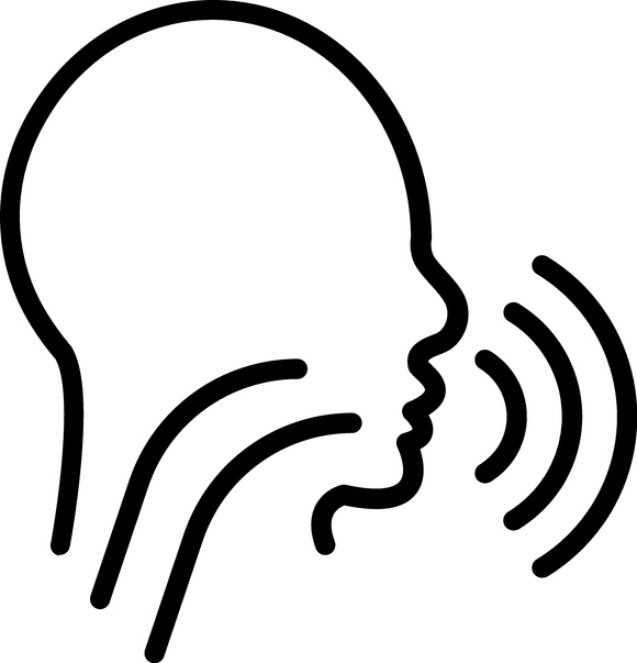 Icon of a person speaking, with sound waves—representing communication, expression, and voice development in speech therapy